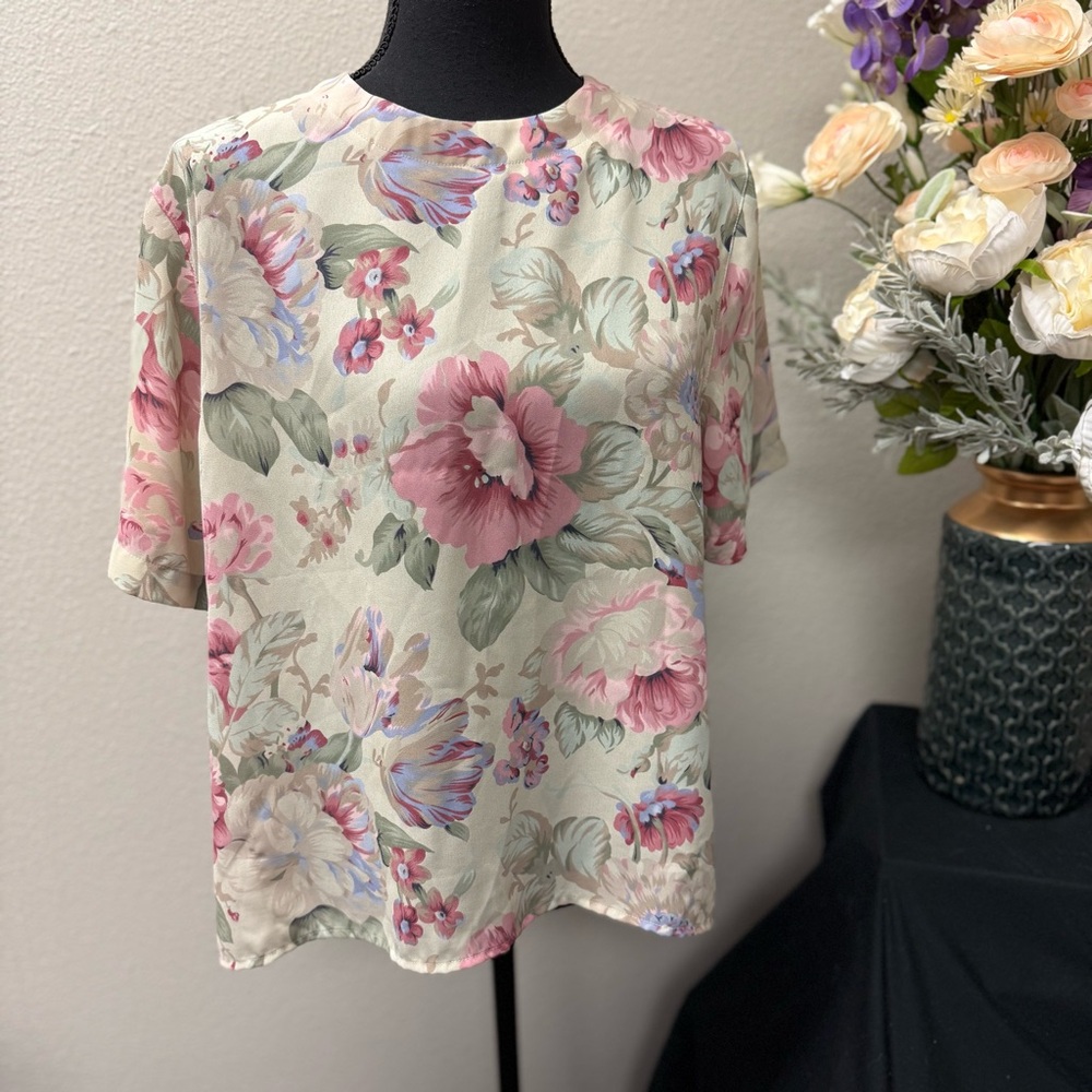 Alfred Dunner Petite Floral Short Sleeve Blouse Size 12
